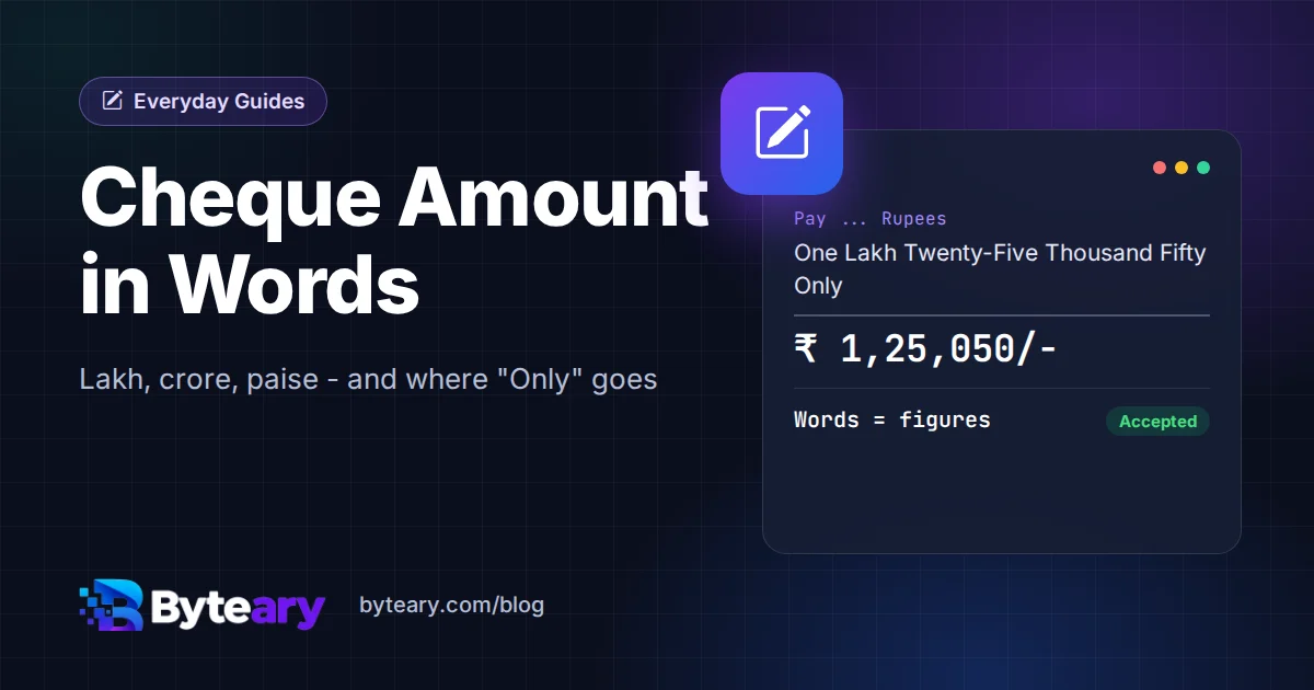 How to Write the Amount in Words on a Cheque (Lakh, Crore and Paise)